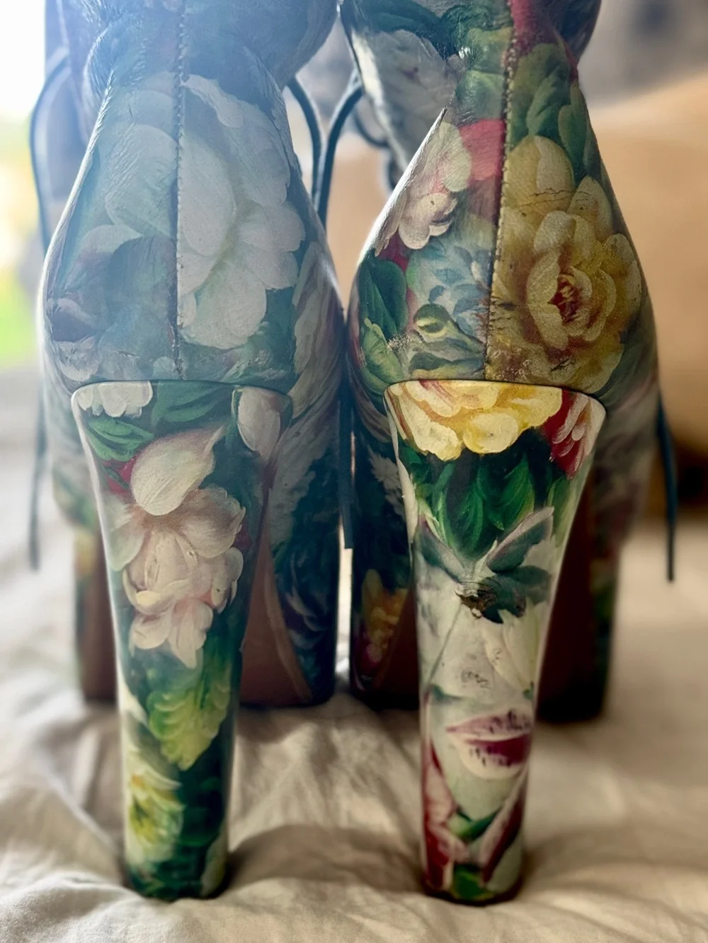 JEFFREY CAMPBELL Leather Floral Lace-Up Platform Heels SZ 9 Lita Style - Picture 6 of 11